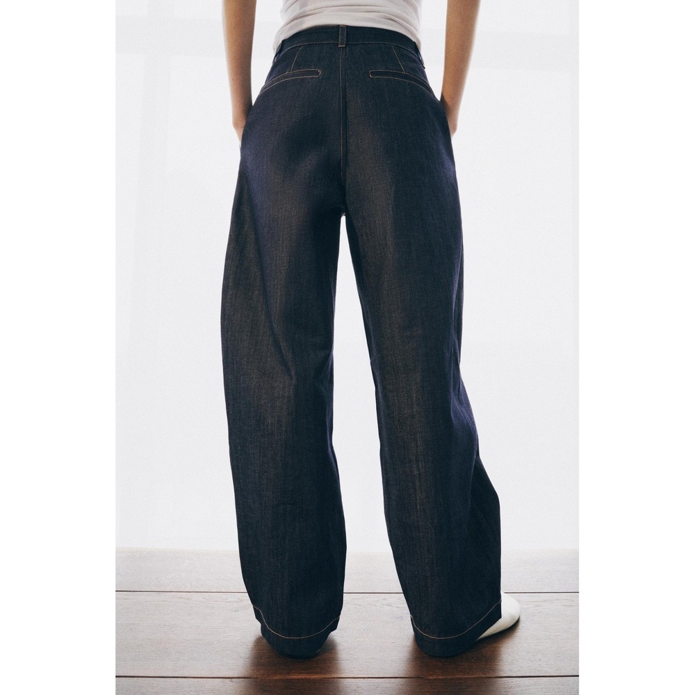 Zara ZW Collection High Waisted Balloon Pleated Jeans Dark Indigo Blue S / 4 NEW - Picture 5 of 7